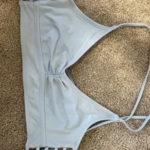 Baby blue bikini top with laced up back